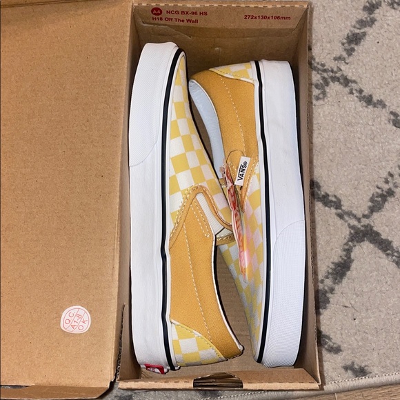 Vans Yellow and White Checkered Slip-On Sneakers - Picture 1 of 2